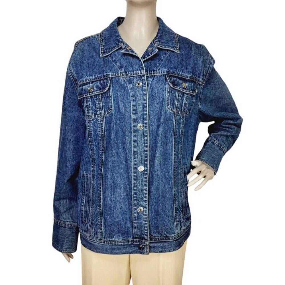 Vintage 80s 90s Denim 100% Cotton Blue Trucker Jean Jacket Women's Plus Size 1X - Picture 3 of 8